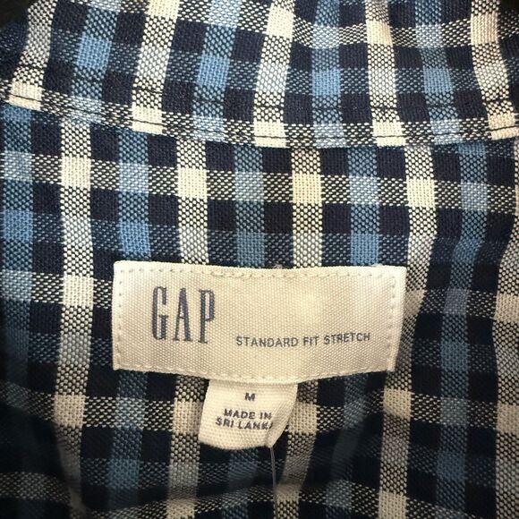 New Gap Button Up Shirt Men's Medium Blue White Plaid Standard Fit Stretch - Picture 5 of 11
